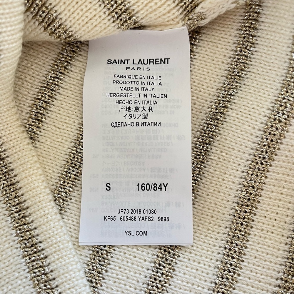 SAINT LAURENT Striped Sweater - Ivory / Gold Metallic - Size Small - Picture 4 of 11